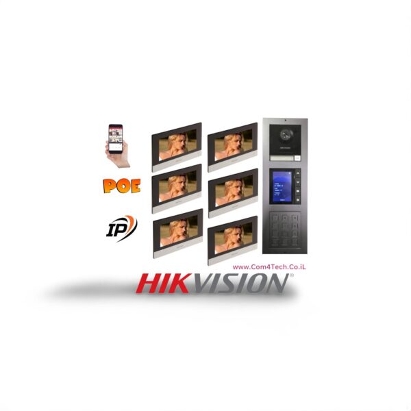 קיט אינטרקום מבית Hikvision iP כולל 6 מסכים + מצלמה+ קודן  + מודול פאנל דיירים  ניתן לתכנת עד 500 דייריםאינטרקוםנינגה תקשורת והנדסה בע"מ